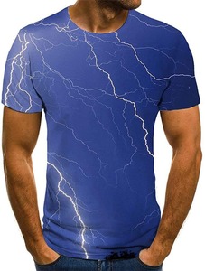 Camiseta de Hombre con Estampado de Rayos Azules, Manga Corta, Cuello Redondo, Corte Regular, Estampado Digital, Tejido de Poliéster - Product Image 2