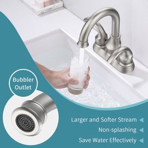 Rubinetto da Bagno a 2 Maniglie Stile Luna Crescente da 4 Pollici, Finitura Nichel Spazzolato, con Beccuccio Girevole a 360 Gradi - Product Image 3