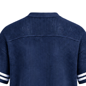 T-shirt de sport rayé à col en V tricoté sur mesure bleu nuit, à manches courtes, respirant, coupe oversize, décontracté, pour équipe sportive - Product Image 6