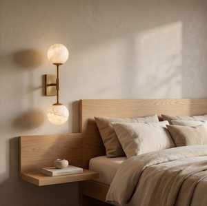Applique murale moderne en laiton avec globe en marbre, luminaire mural d'intérieur, décoration de chambre à coucher - Product Image 3