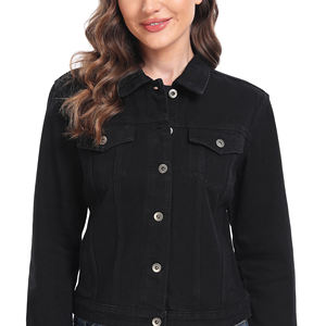 Women's Black <b>Denim</b> Eco-Friendly Vintage Jacket Long Sleeve Button Front Casual Solid Color Autumn Wear Regular Fit <b>Coat</b> - Product Image 6