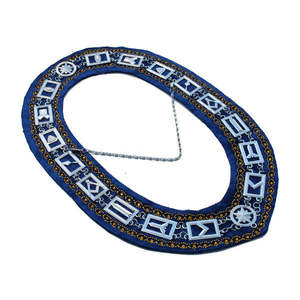 Masonic Officer Chain Badges Set of 12 Blue Leather Vintage 3D Embroidered Lace Sew-On Lodge Regalia with <b>Silver</b> Emblems - Product Image 4