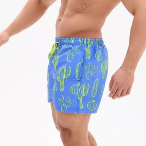 Shorts de bain pour hommes à imprimé cactus, séchage rapide, avec cordon de serrage, pour la plage, shorts de surf d'été, maillots de bain personnalisés OEM en gros - Product Image 3