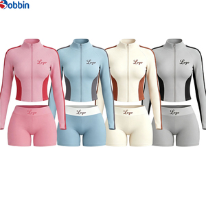 Conjuntos Deportivos Cortos de Verano Estilo Hip Hop para Mujer, 2 Piezas, Chaqueta con Cremallera y Pantalones Cortos, 100% Algodón, Transpirable, de Secado Rápido, Ecológico, Mangas Largas - Product Image 6
