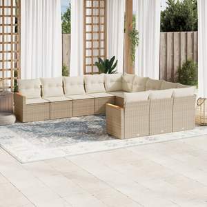 Ensemble de canapé de jardin à accoudoirs réglables en rotin PE beige, 11 pièces - Product Image 1