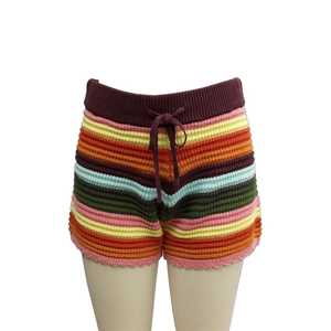 Shorts Casuales de Verano para Mujer, Coloridos, a Rayas, Tejidos, Cintura Alta Elástica, Transpirables, con Botones y Lazo, Moda 2026 - Product Image 1