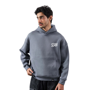 Sweat-shirt à capuche gris surdimensionné personnalisé avec logo pour femme, en molleton épais, coupe décontractée, style streetwear, vente en gros - Product Image 1