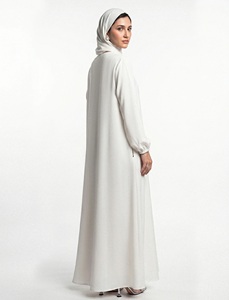 Ensemble Abaya Classique Quotidien Ouvert sur le Devant pour Femmes Musulmanes Blanc Uni Saoudien Couvrant Entièrement Manches Longues Longueur Ras du Sol Coupe Droite Modeste - Product Image 4
