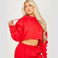 Nouvel Arrivage Ensemble Sweat à Capuche Court et Pantalon Ample pour Femme, Vintage, Brodé, en Molleton de Coton Uni, Écologique, Respirant et Anti-boulochage