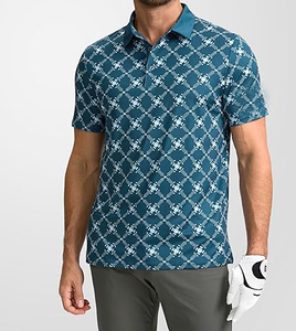 Polo à manches courtes pour homme, motif géométrique bleu, tissu respirant, style golf - Product Image 1
