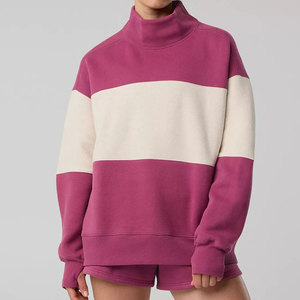 Sweat-shirt oversize à col roulé pour femme, color-block, manches longues, coupe ample, style streetwear décontracté - Product Image 1