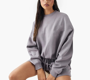 Sudadera Oversize de Mujer con Cuello Redondo y Hombros Caídos, 100% Algodón, Tejido de Felpa, Color Gris Sólido, para Otoño - Product Image 5