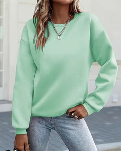 Women's Mint Green Crewneck Sweatshirt Long Sleeve Solid Color Casual Knitted Pullover Regular Fit Eco-Friendly Fleece Winter - Product Image 1