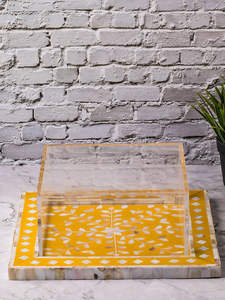 Plateaux de service en nacre faits à la main de haute qualité Incrustation d'os ronde luxueuse pour hôtels restaurants accents de bambou en bois MDF - Product Image 3