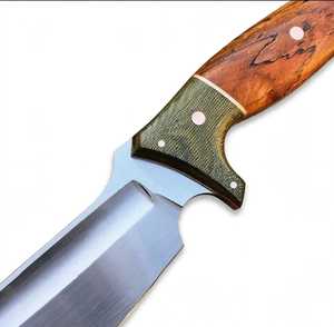 Couteau utilitaire artisanal à finition satinée, lame en acier inoxydable, manche en bois d'olivier et micarta vert, OEM disponible - Product Image 2