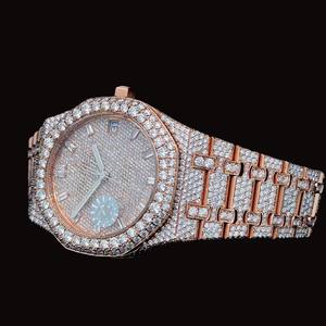 Reloj de pulsera para hombre de alta calidad, personalizado, con diamantes de moissanita D VVS, esfera romana bicolor, con fecha automática, de acero inoxidable. - Product Image 4