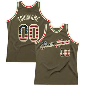 Maillot de basket vintage vert olive personnalisé, imprimé drapeau américain étoiles et rayures, style tactique, séchage rapide, en maille, pour l'entraînement - Product Image 4