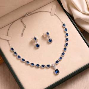 Hallmark Silver Midnight Sapphire Royal Fine Jewelry Set-Gold Plated Geometric Zircon and Diamond with Pearl - Product Image 1