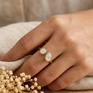 Fine Jewelry IGI Certified Pear Round Lab Grown Diamond 10K 14K 18K Solid Gold Toi Et Moi <b>Ring</b> Bridal <b>Ring</b> <b>Open</b> Adjustable <b>Ring</b> - Product Image 5