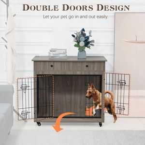38.4-Inch Wooden Dog <b>Crate</b> with 2 Drawers Decorative Pet Cage Kennel Furniture - Product Image 6