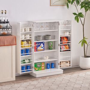 Credenza Bianca Semplice 103,5*60*30cm con Ripiani Regolabili in Triamina e Armadietto con Porta - Product Image 1