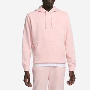 Sudadera con Capucha Rosa Claro para Hombre, Diseño de Bolsillo, para Otoño, Corte Regular, Felpa de Algodón, Color Sólido Informal - Product Image 1