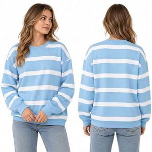 Sky Blue <b>Nautical</b> Slouchy Sweatshirts Comfortable Ring Spun French Terry Knitted Round Long Sleeve Women’s Sweatshirts - Product Image 1