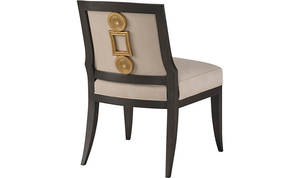 เก้าอี้รับประทานอาหารหุ้มเบาะสไตล์โมเดิร์นสุดหรู พร้อมโครงไม้สีเอสเพรสโซเข้ม และพนักพิงลายเรขาคณิตสีทองสุดพิเศษ สำหรับห้องรับประทานอาหาร - Product Image 3