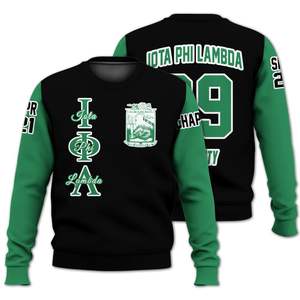 Chaqueta Universitaria Personalizada Iota Phi Lambda, Chaqueta Universitaria Negra con Verde Esmeralda, Sudadera de la Hermandad Iota Phi Lambda - Product Image 3