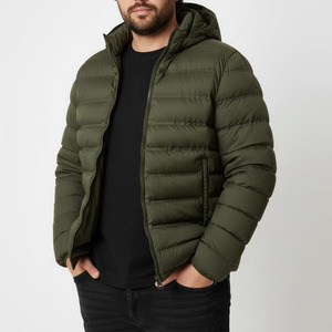 <b>Men</b> Olive Green Hooded Puffer <b>Jacket</b> <b>Lightweight</b> Quilted Windproof <b>Casual</b> Winter Coat with Zipper Closure Hot Sale Puffer <b>Jacket</b> - Product Image 3