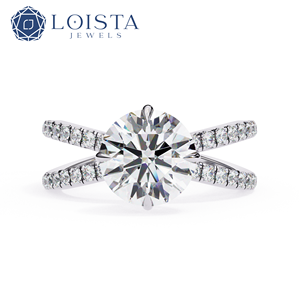 Bague de fiançailles LOISTA pour femme, diamant rond taille brillant, or blanc, style classique, diamants naturels certifiés GIA couleur D - Product Image 1