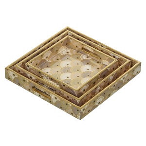 Stylish Modern <b>Golden</b> Finish Epoxy-Coated Wooden Tray Home <b>Decor</b> Printed Multi-Color Enamel Tray - Product Image 3