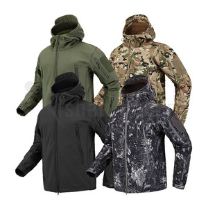 Veste softshell camouflage à capuche pour homme, coupe-vent, fermeture éclair, style vêtements de travail d'extérieur, tissu polyester - Product Image 6