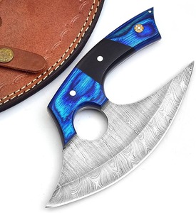 Cuchillo Ulu de Acero de Damasco Hecho a Mano con Hoja de Punta Clip de Madera - Cuchillo de Supervivencia Afilado para Camping al Aire Libre, DIY, OEM, Personalizable con Cuero - Product Image 4
