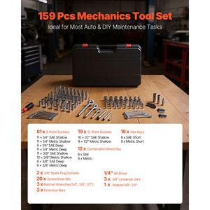 Set di Attrezzi Meccanici da 159 Pezzi con Chiavi a Bussola da 1/4, 3/8, 1/2 Pollici SAE e Metriche per Riparazione Auto - Product Image 3