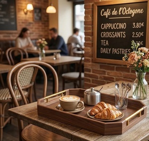 Octagonal Wooden Serving Tray With Handles Anti Spill <b>Coffee</b> <b>Table</b> Breakfast Serving Tray wooden utility tray - Product Image 6