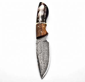 Outil artisanal compact en acier à motifs, manche en bois et corne, pièce de présentation exécutive - Product Image 2