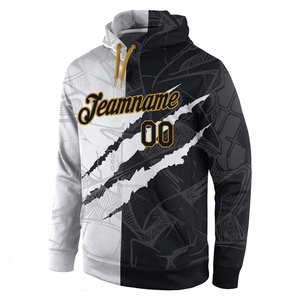 Sweat-shirt à capuche sportif 3D noir et or vieilli avec motif graffiti brodé sur mesure, style streetwear urbain, qualité supérieure - Product Image 3