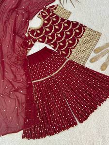 Ensemble de salwar kameez brodé pour femmes, rouge, tenue traditionnelle indienne, tenue ethnique pakistanaise, dupatta, robe de fête, robe de mariage - Product Image 6