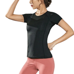 Camiseta Deportiva de Manga Corta para Mujer, Ajustada, de Secado Rápido, Transpirable, para Gimnasio, Yoga, con Estampado por Transferencia de Calor, en Spandex/Poliéster - Product Image 3