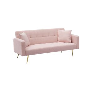Divano Letto in Pile Teddy Rosa da 71,7 Pollici con Due Cuscini Decorativi Gratuiti per Comfort e Stile - Product Image 6