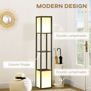 Lampada da Terra Moderna con Doppia Luce Ambientale e Mensola Nera 26x26x156 cm per Soggiorno e Camera da Letto - Product Image 4