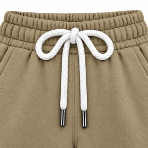 Shorts de Felpa de Algodón Beige Sólido para Mujer, Cintura Media, Cordón Ajustable, Bolsillos, Estilo Casual, Tejido Transpirable, Corte Regular - Product Image 5