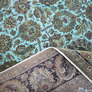 Tapis d'appoint en laine et soie noués à la main, collection de luxe orientale moderne vieillie à poils ras - Product Image 4