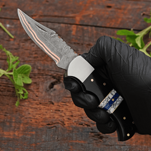 Couteau de poche en acier au carbone, manche en bois, lame polie, étui en cuir, outil compact - Product Image 4