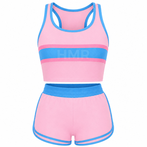 ชุดกีฬาบราและกางเกงขาสั้น HMR Sorority Sisterhood สีชมพู-ฟ้า แบบแยกสี ทรงปกติ ระบายอากาศได้ดี ผ้าถัก 2 ชิ้น - Product Image 5
