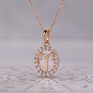 Deslumbrante colgante del horóscopo de Aries en oro rosa con diseño de halo redondo para mujer - Product Image 5
