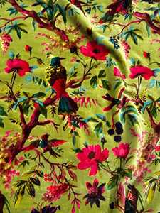 Tissu en velours de coton imprimé à la main, vert olive, motif floral et oiseaux, tissu de luxe en velours de coton imprimé pour ameublement - Product Image 6