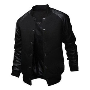 Chaqueta Varsity Azul Marino con Mangas de Cuero Marrón Oscuro, Forro Acolchado, Fabricante Premium de Letterman - Product Image 2