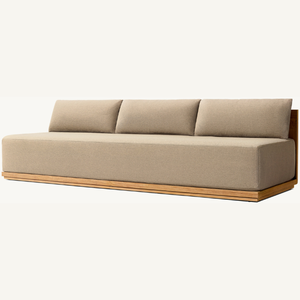 Un sofá para tres personas hecho de madera de teca con espuma suave y duradera, ideal para uso en interiores y exteriores. - Product Image 5